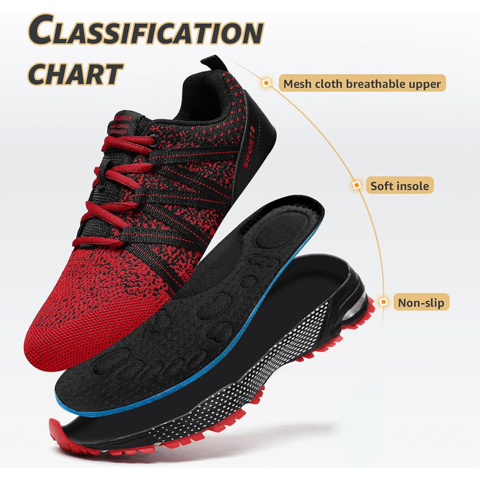Чоловічі кросівки ASHION для спорту та бігу. Легкі, дихаючі, червоно-чорні, 40 EU