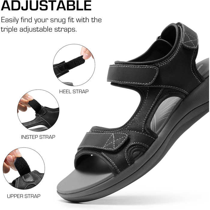 Сандалії жіночі DREAM PAIRS для трекінгу та ходьби, чорні, EVA-устілка, підошва TPR, регульовані ремінці (39 EU)