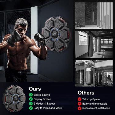 Музична бокс-машина FOOING зі світлодіодами, Bluetooth та рівнями швидкості для дорослих та дітей. Тренувальний пристрій для зняття стресу з боксерськими рукавичками для домашніх тренувань. Інтелектуальне фітнес-обладнання.