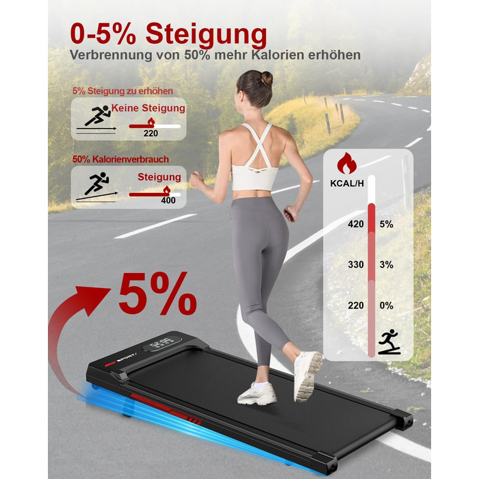 Walking Pad для дому HomeFitnessCode: електричний біговий килимок з нахилом, 1-8 км/год, чорно-червоний
