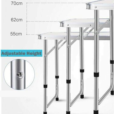 Складаний столик 60 см, портативний, для кемпінгу та пікніків, сад, на вулицю, регульована висота, алюмінієвий каркас, 60 x 45 x 25,9 см (Д x Ш x В)