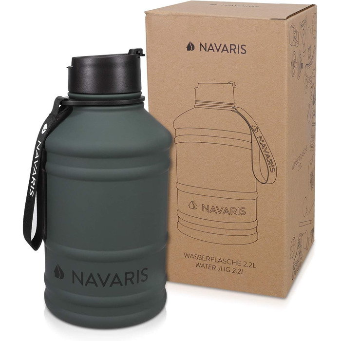 Navaris Фітнес пляшка для води 2,2 л з нержавіючої сталі, спортивна питна пляшка для тренувань, BPA Free, антрацит