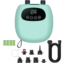 Електричний насос для SUP дошки DWNDPUMP 20PSI з акумулятором, для каяків та SUP, з 7 насадками, зелений