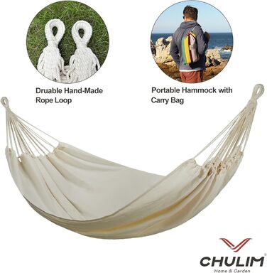 Гамак подвійний бразильський Chulim для двох осіб, білий, з ременями для підвішування, вантажопідйомність 204 кг - для саду, тераси, дому