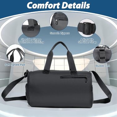 Спортивна сумка Romon для подорожей та тренувань з відділенням для взуття та мокрих речей, чорна, 39 × 23 × 22 см