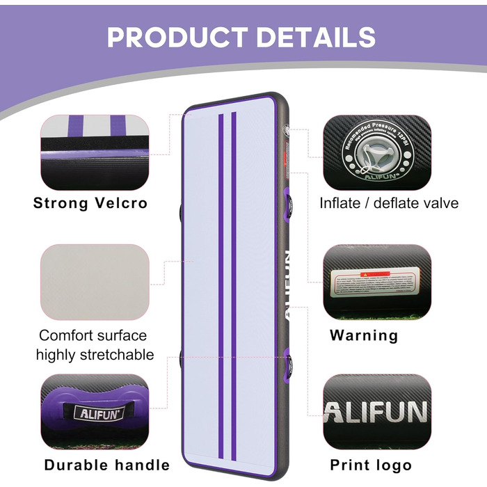 ALIFUN Килимок для гімнастики ALIFUN Air Matte Track - надувний, 2/3/4/6 м, 10/20 см, з насосом. Підходить для дому, фітнесу, тренувань, челедингу, басейну