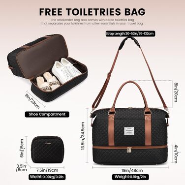 Спортивна сумка LOVEVOOK для жінок, велика з відділенням для взуття та мокрих речей, дорожня сумка-мішок, комплект з косметичкою, водонепроникна, ручна поклажа для літака, спортзал (M-2шт, чорно-коричнева)