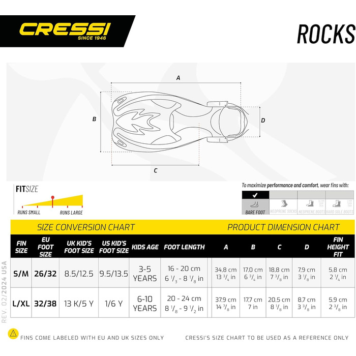 Набір для снорклінгу Cressi Rocks Kid - дитячий, унісекс (ласти, 34/38, блакитний/білий)