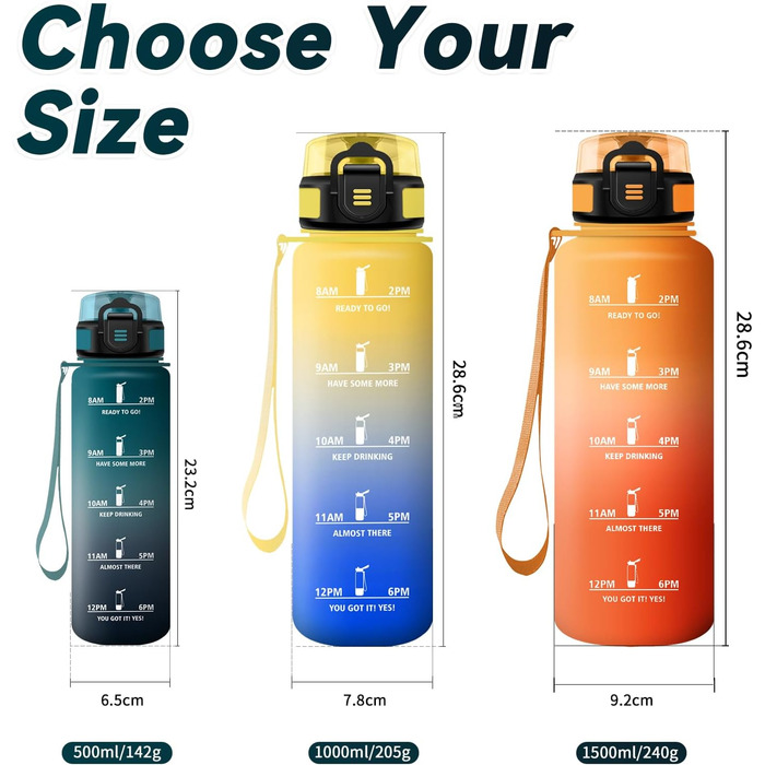 Спортивна пляшка 1л з маркуванням часу, фільтром та захистом від протікання. Підходить для води з газом, велосипеду, бігу. Для дорослих.