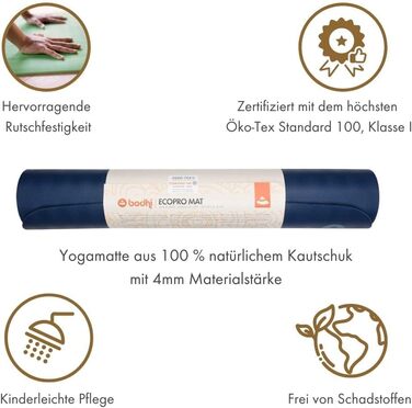 Йога-мат Bodhi ECO PRO XL 200×60×0,4 см, натуральний каучук, антисліп, екологічний, для йоги та пілатесу, океан