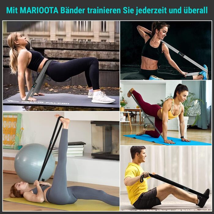 Набір з 3 еластичних стрічок для фітнесу – нековзкі, приємні до шкіри та еластичні – стрічки опору для нарощування м'язів, йоги, пілатесу та тренувань всього тіла – можна прати, довговічні та з сумкою для перенесення. Кольори: сірий, темно-сірий, чорний.