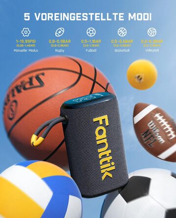 Електричний насос Fanttik X8 Nano для м'ячів, ультрашвидке накачування, портативна повітряна помпа з точним цифровим манометром і LCD-дисплеєм для баскетбольних, футбольних, волейбольних та регбійних м'ячів