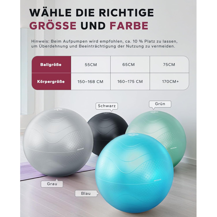 Гімнастичний м'яч HAPBEAR (55/65/75 см) – фітбол для фітнесу, йоги, офісу, анти-burst, з масажними попками, чорний