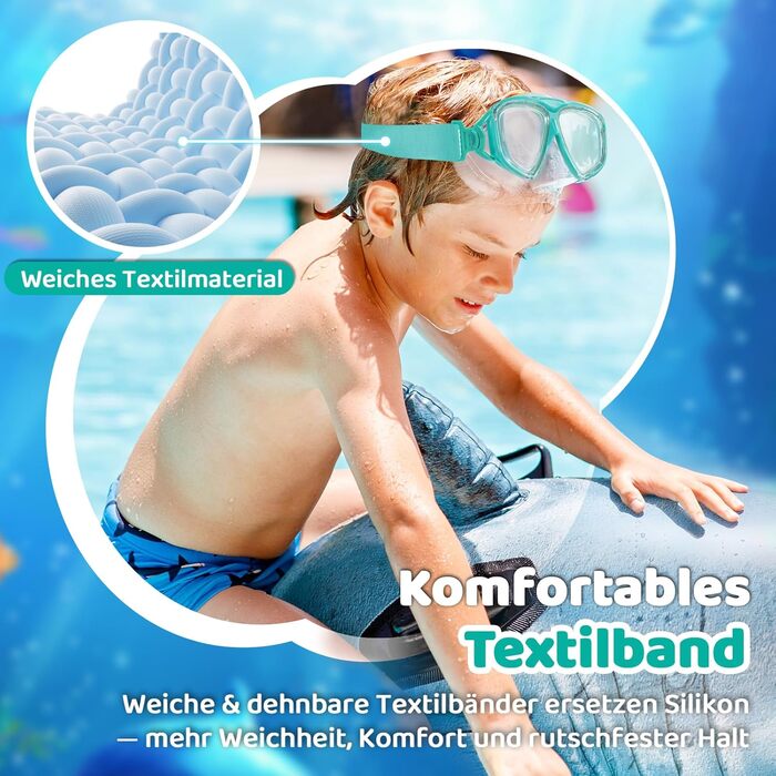 Дитячі окуляри для плавання Vvinca з захистом носа та м'яким ремінцем, міцні, антизапітніючі та водонепроникні, для дітей 3-14 років, колір: темно-зелений