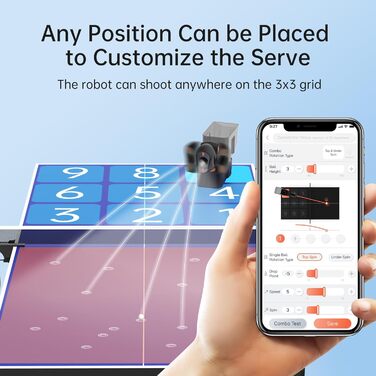 Робот для настільного тенісу PongBot з дистанційним керуванням та додатком, 264 програми тренувань, регулювання частоти, швидкості та обертання м'яча