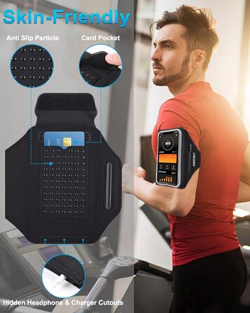 Спортивний браслет для телефону: фіксатор для бігу, чорний, на 6.9 дюйми, з кишенею для навушників (iPhone, Galaxy)