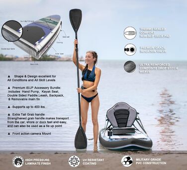 Надувний SUP-борд JOOLOOG Stand Up Paddle Board з сидінням для каяків, 320 x 81 x 15 см (Блакитний)