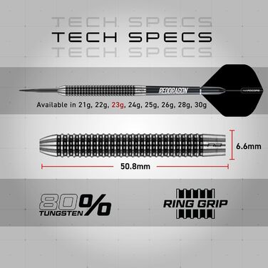 Дарти RED DRAGON Pegasus Profi 80% Tungsten 23г - професійний набір сталевих дротиків з польотами, стефтами та кейсом