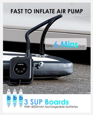 Електрична SUP-насос dwndpump HOBO PRO: акумулятор 4000 mAh, 20 PSI, для SUP, каяків, матраців, 12V автоживлення, сірий