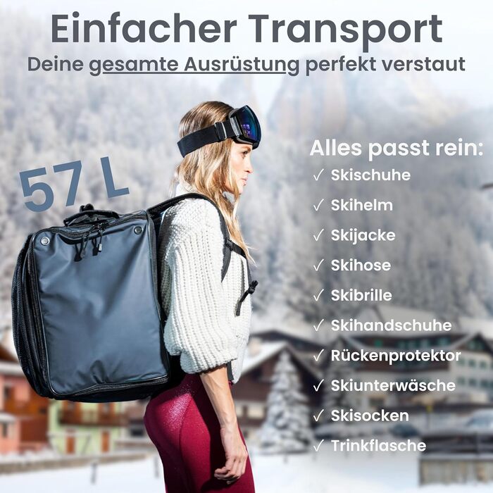 Чохол для лижних черевиків Otaro з відділенням для шолома | Сумка для лиж, шолома та аксесуарів | Водонепроникний, міцний, 57L | Сірий