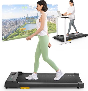 UREVO Smart Walking Pad - компактний біговий килимок під стіл з двома амортизаторами, додаток для фітнесу з відстеженням та режимом MIIT, керування пультом або додатком для дому/офісу, матовий чорний