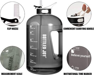 Пляшка для води Acxilexy 2,5 л з трубочкою, BPA-Free, пластикова, з таймерами, для спорту, офісу, дому, герметична