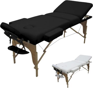 Складаний масажний стіл Vivezen 15 см з 3 зонами, дерев'яний з Reiki-панеллю, аксесуари та сумка - Чорний колір