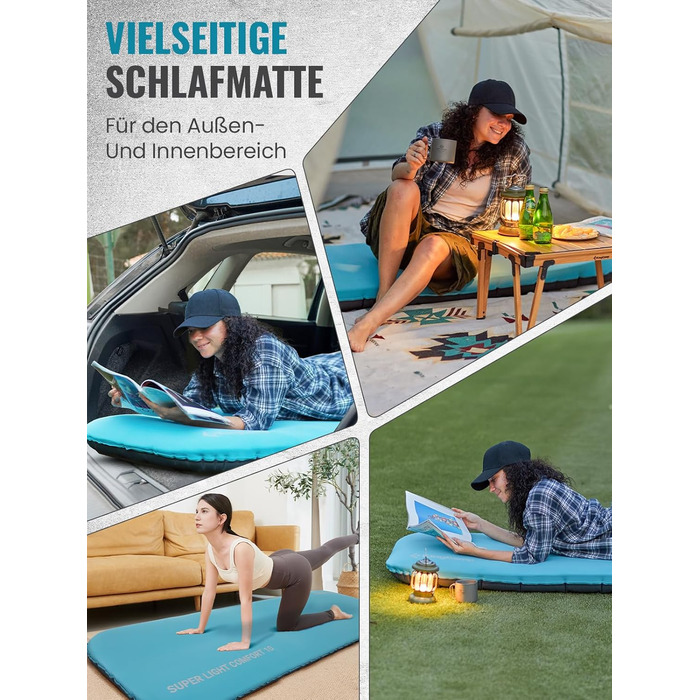 Кемпінговий килимок KingCamp R4.9 з memory foam, 10см, 4-сезонний, надувний, для кемпінгу та подорожей, блакитний