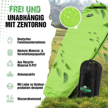 Сплячий мішок Zentorno® Winter -10°C | Дихаючий та водовідштовхуючий | 3-4 сезони | Ультралегкий, компактний | Сплячий мішок для кемпінгу | Миючий мумієподібний спальний мішок для дорослих, зелений