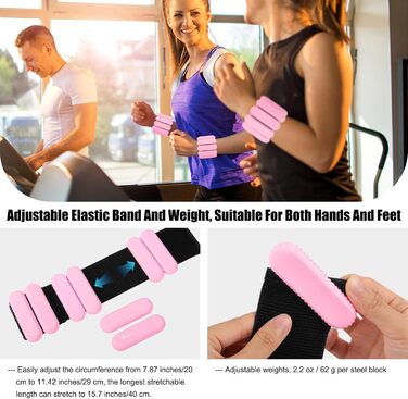 Важільчики для зап'ястя та щиколоток RYACO, 2 шт. (2x0,5KG), регульовані манжети, для рук, ніг та плечей, для ходьби, бігу, йоги, пілатесу, аеробіки, рожеві