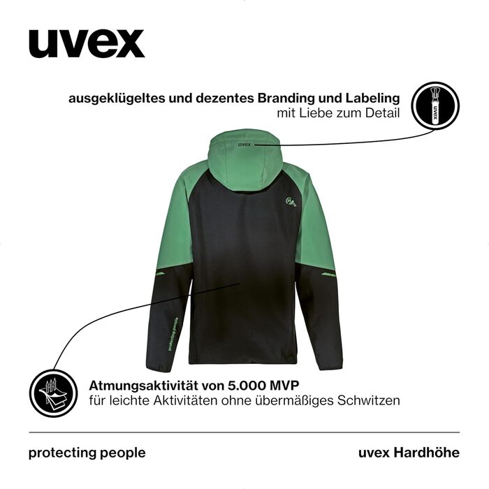 Чоловіча софтшелл куртка uvex Hardhöhe — водовідштовхуюча та дихаюча демісезонна функціональна куртка, темно-зелена, розмір XXL
