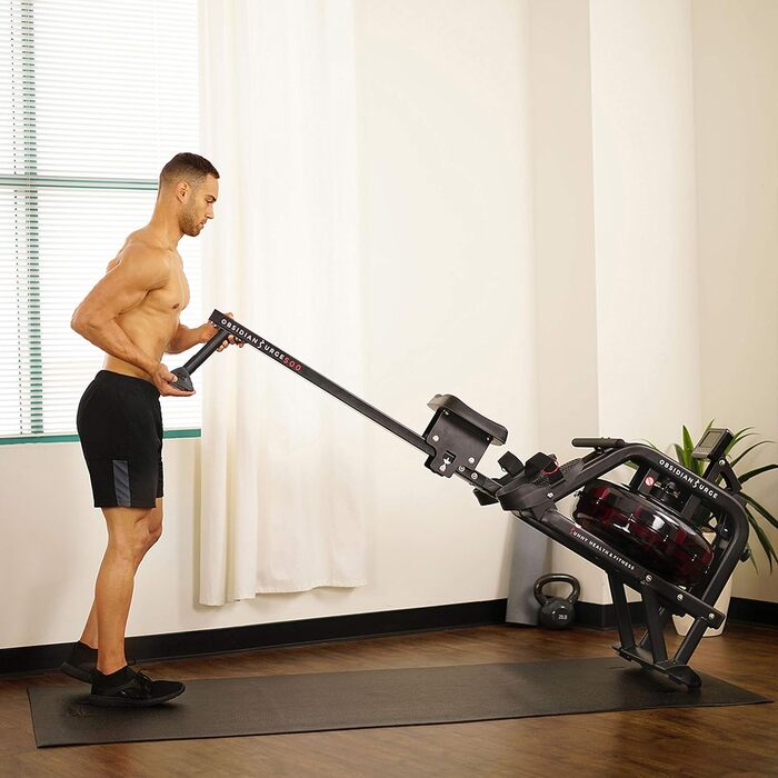 Водний гребний тренажер Sunny Health & Fitness Obsidian SF-RW5713 з LCD-дисплеєм, ергометром, комп'ютером тренувань, сумісний з пульсометром, до 113 кг