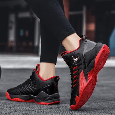 Баскетбольні кросівки для чоловіків та жінок, спортивне взуття, кросівки для ходьби, легкі, антиковзкі, зносостійкі (40 EU, чорний/червоний)