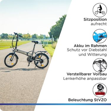 Електровелосипед ZÜNDAPP Z101, складаний, 20 дюймів, 6 швидкостей, для дорослих, з підсвіткою, міський, синій