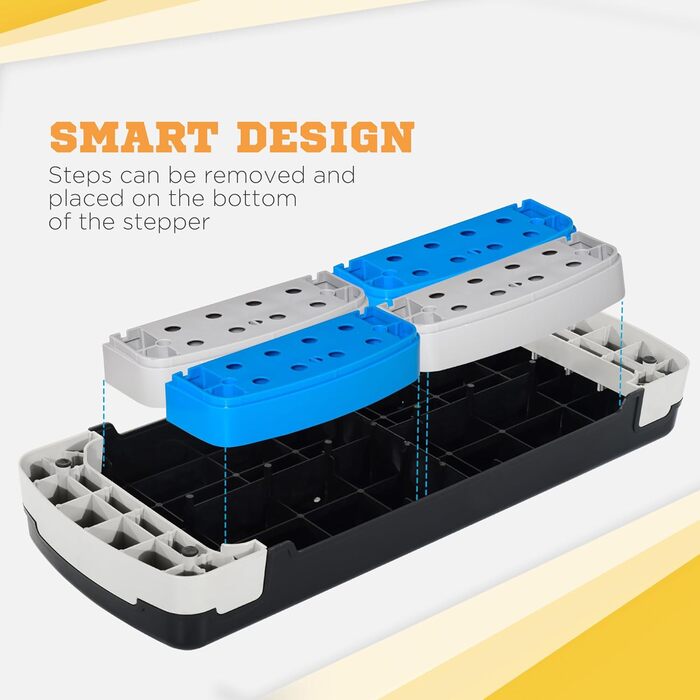 Степ-платформа для аеробіки, фітнесу та спорту, регульована по висоті, 3 сходинки, чорний+світло-блакитний+сірий