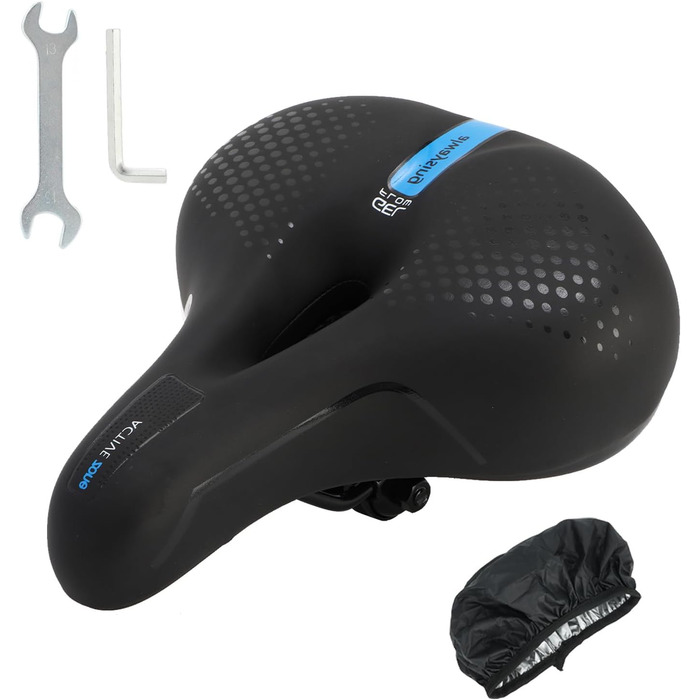 Зручне велосипедне сидіння BWBIKE з широким, амортизуючим сидінням з Memory Foam та водонепроникним шкіряним покриттям (Блакитний)