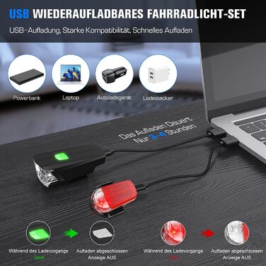 LED-велофара з заднім ліхтарем, комплект, водонепроникний, USB-зарядка, схвалено STVZO, 35LUX/17LUX