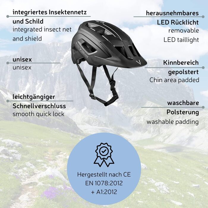 Велосипедний шолом Black Crevice Enduro з LED підсвіткою, MTB, для дорослих