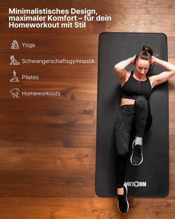 NEOLYMP Fitness Mat: Товста, неслизька килимок для фітнесу з електронною книгою та ремінком - для йоги, пілатесу, спорту, тренувань, сірий | 61 см