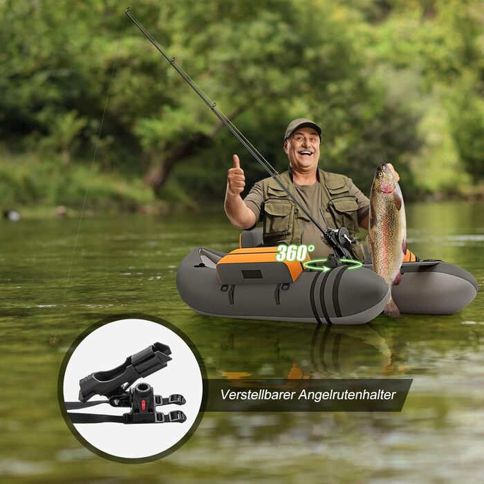 Надувне рибальське човен GYMAX: компактне belly boat з насосом, веслами та регульованими ременями. Витримує до 150 кг (сірий)