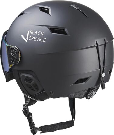 Шолом гірськолижний BLACK CREVICE Kirchberg з візором та вентиляційними отворами - дихаючий шолом для чоловіків та жінок (чорний/сріблястий, 0 = S (51-53 см))