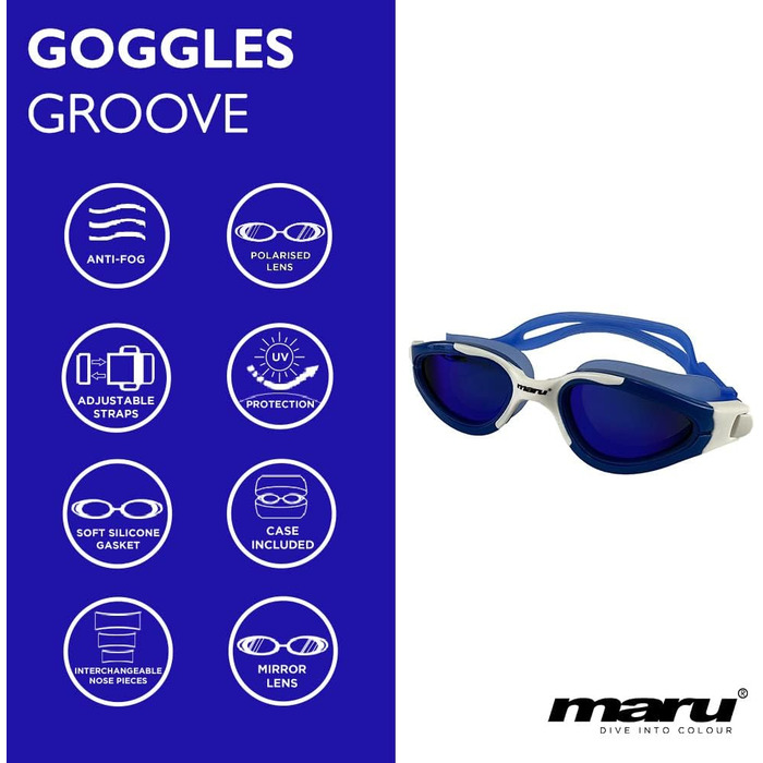 Унісекс плавальні окуляри Maru Groove з поляризованими дзеркальними лінзами, універсальний розмір, сині