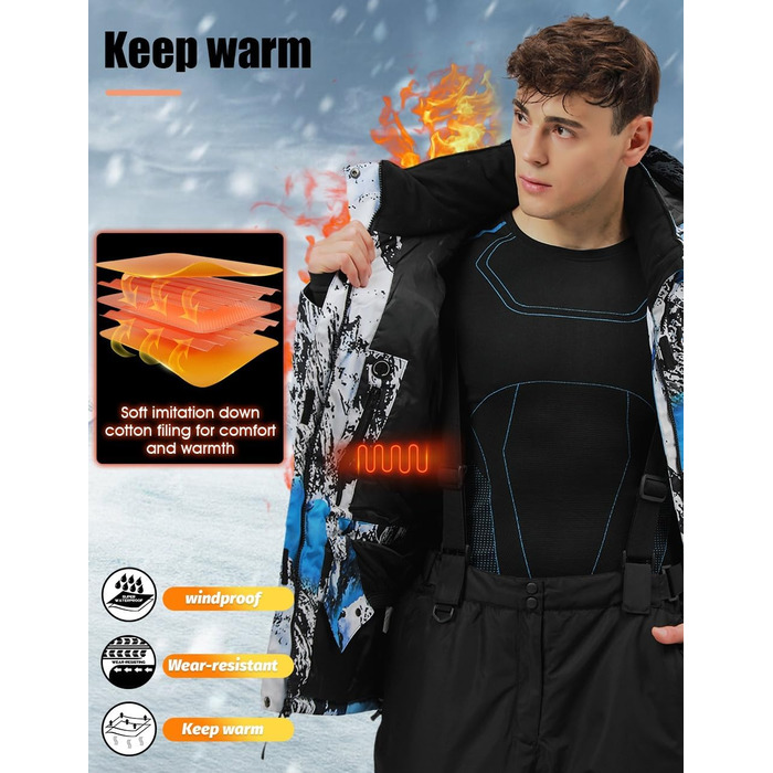 Костюм чоловічий зимовий HOTIAN: комплект куртка та штани для сноубордингу, катання на лижах, походів та альпінізму (L, 2blue+blue)