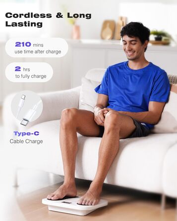 Масажер для ніг та тіла Medic EMS TENS - стимулятор кровообігу з 10 режимами та 20 рівнями інтенсивності. Зменшує біль при п'ятковому фасціїті, невропатії та болю. Білий колір.