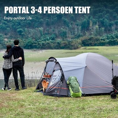 Сімейне намет Portal Zelt 3-4 особи, водонепроникний, 4000 мм, з тамбуром, сірий
