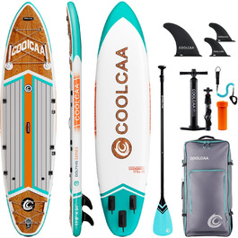 SUP-дошка COOLCAA 354x86x15 см, деревна текстура, комплект аксесуарів, вантажопідйомність 210 кг, для дорослих і підлітків, всі рівні