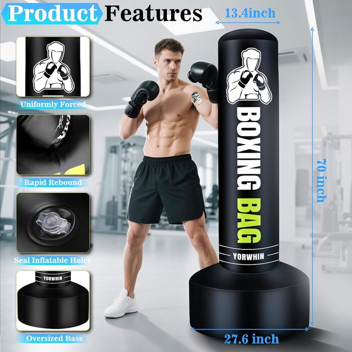 Надувний боксерський мішок для дорослих, стоячий боксерський мішок, самостійний мішок для кікбоксингу, обладнання для тренувань MMA, Муай Тай, фітнесу