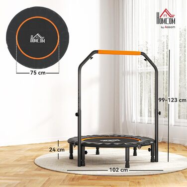 HOMCOM Міні-трамплін для фітнесу 102 см, складаний, з регульованою ручкою, до 150 кг, чорний+помаранчевий