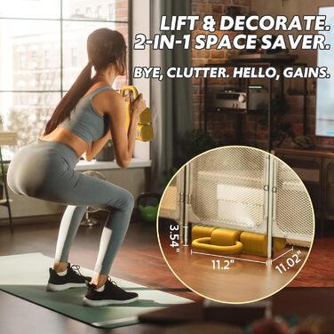 Регульований набір гантелей 2 шт. 4-в-1 для дому: швидка зміна ваги, 0.9-2.3 кг, жовтий