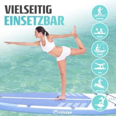 Надувний SUP Борд Fitleap Premium Stand Up Paddle Board - Комплект з насосом, веслом та рюкзаком. Підходить для йоги, серфінгу та водних видів спорту. Для 1 особи.